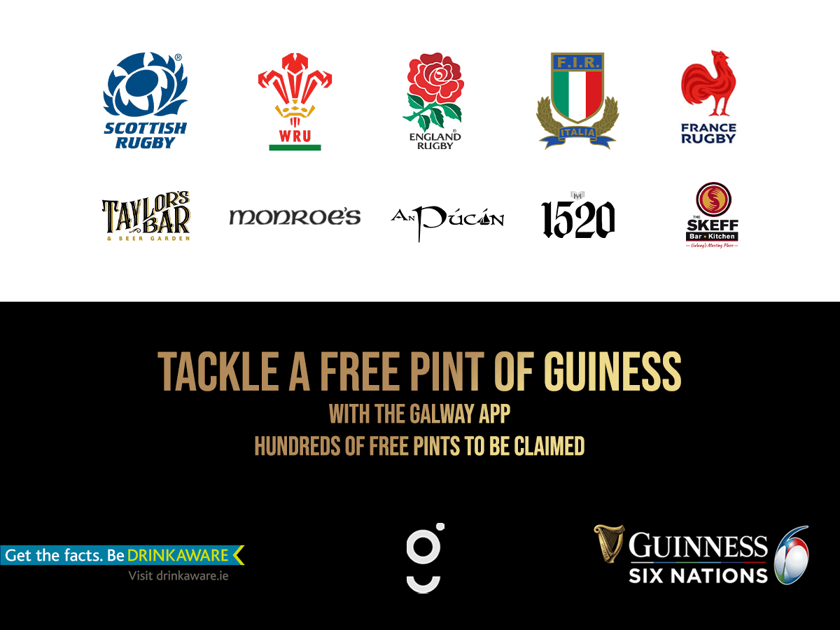 Tackle a Free Pint on the Galway App with Guinness 6 Nations Championship